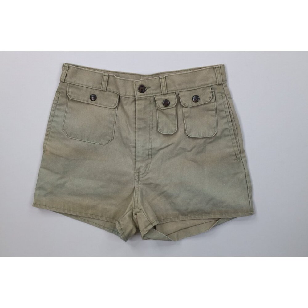 Vtg 70s 80s Coleman Camping Mens 29 Distressed Trekking Short Shorts OD Green